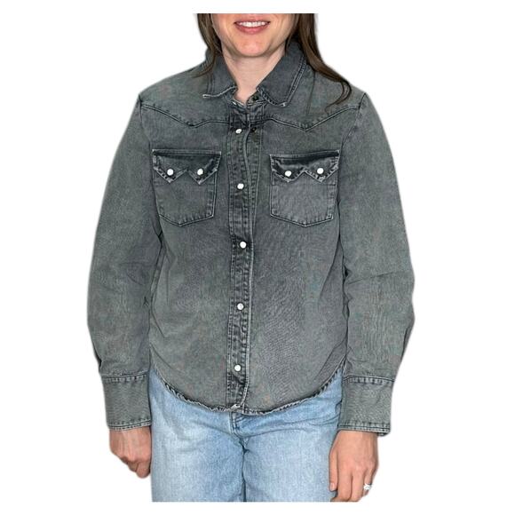 THE GREAT The Howdy Gray Corduroy Snap Button Western Shirt Jacket Women's Med - Picture 2 of 8